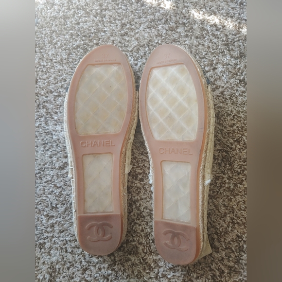 Chanel Espadrille Linen Canvas Shoes with Black Toe Cap, Size 37 - Picture 7 of 8